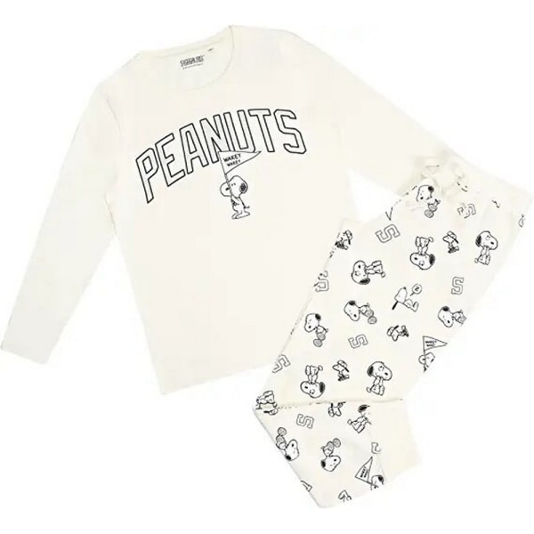 Peanuts Dam/Dam Wakey Wakey Snoopy Long Pyjamas Set M Whit White/Black M