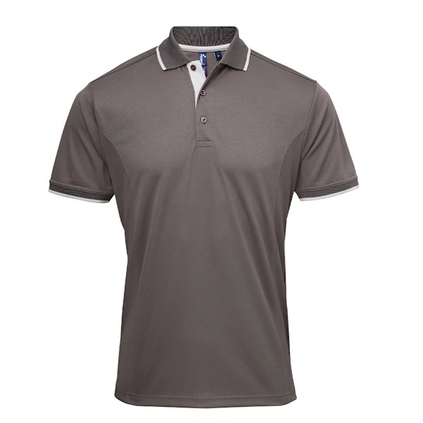 Premier Mens Coolchecker Contrast Pique Polo Shirt 4XL Mörkgrå Dark Grey/Silver 4XL