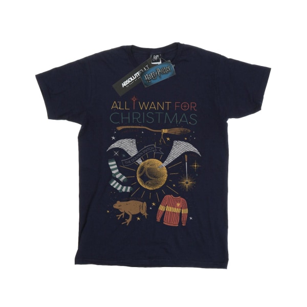 Harry Potter Girls All I Want For Christmas Bomull T-shirt 9-11 Navy Blue 9-11 Years