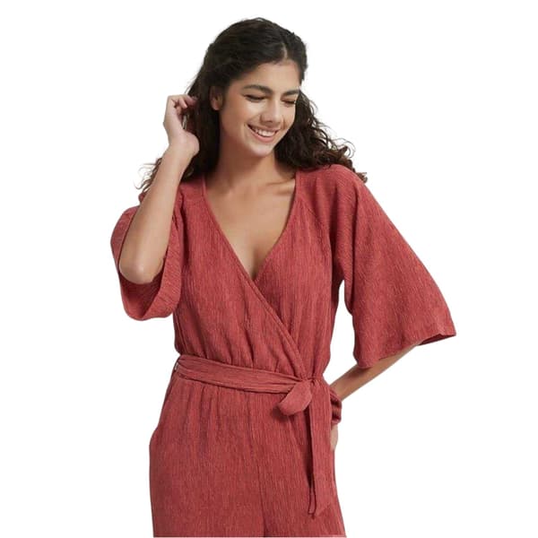 Be You Dam/Dam Crinkled V-ringad Relaxed Fit 3/4-ärmad Jumpsuit Rust 22 UK