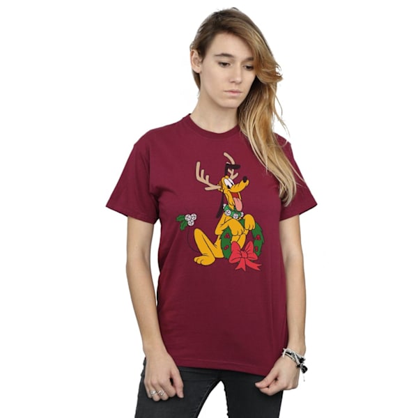 Disney Womens/Ladies Pluto Christmas Reindeer Cotton Boyfriend Burgundy M