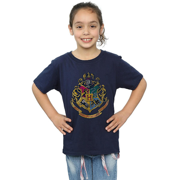 Harry Potter T-shirt för flickor med Hogwarts-vapen i bomull, 9-11 år, marinblå Navy Blue 9-11 Years