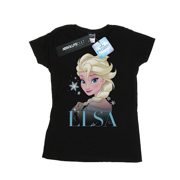 Disney Dam/Kvinnor Frozen Elsa Snöflinga Porträtt Bomull T-shirt Black M