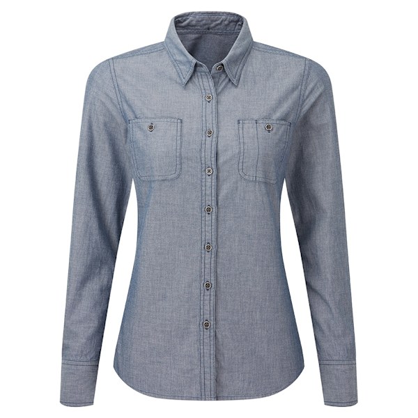 Premier Dam/Kvinnor Chambray Organisk Långärmad Skjorta XS In Indigo Denim XS