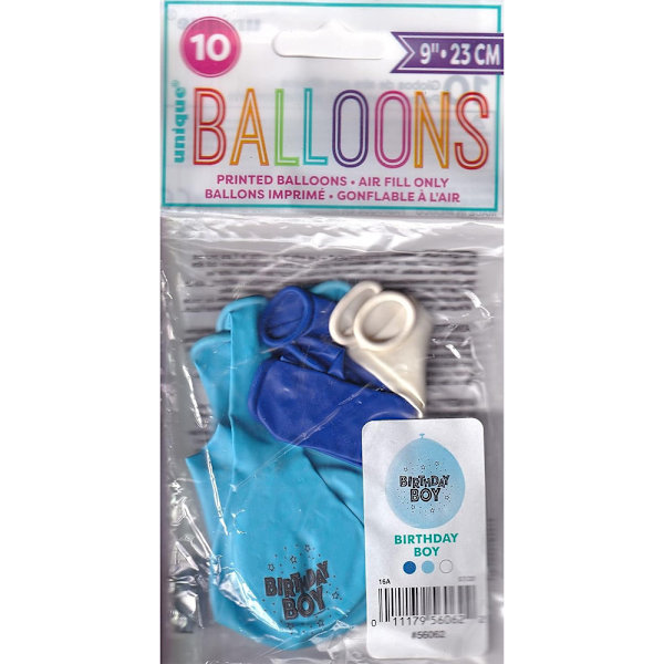 Unika festfödelsedagsballonger i latex för pojkar (10-pack) En storlek Blue/White/Black One Size