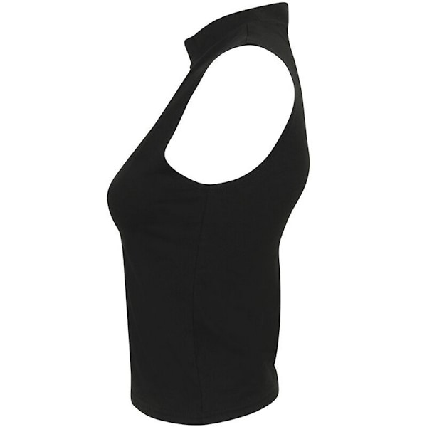 Skinni Fit Dam/Damer Hög Halsad Crop Ärmlös Väst Topp L B Black L