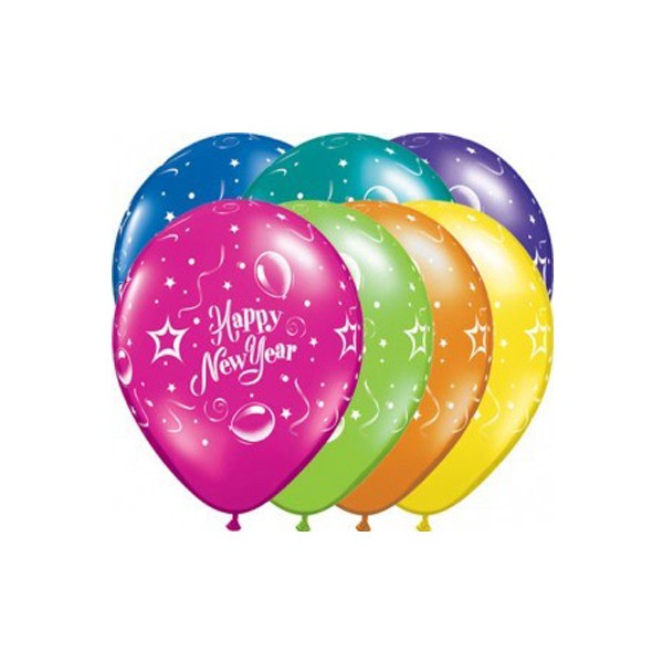Qualatex 11 tums nyårsfest latexballong (paket med 25) En Multicoloured One Size