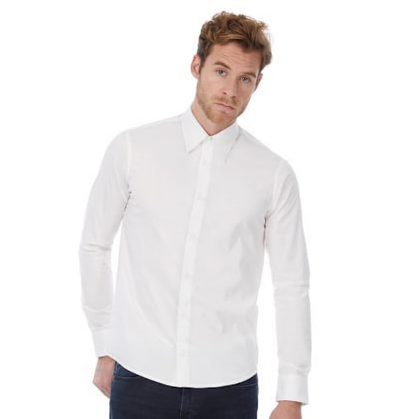 Russell Collection Herr Långärmad Poly-Cotton Easy Care Skräddarsydd Poplin Skjorta White 4XL