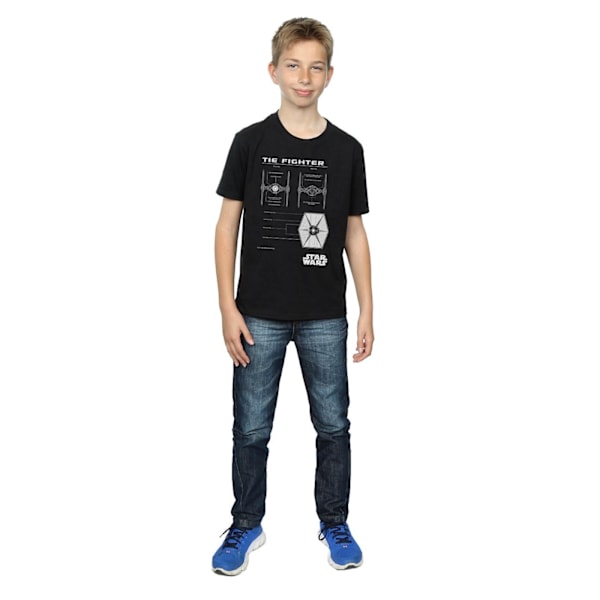 Star Wars Boys TIE Fighter Blueprint T-shirt 12-13 år Svart Black 12-13 Years