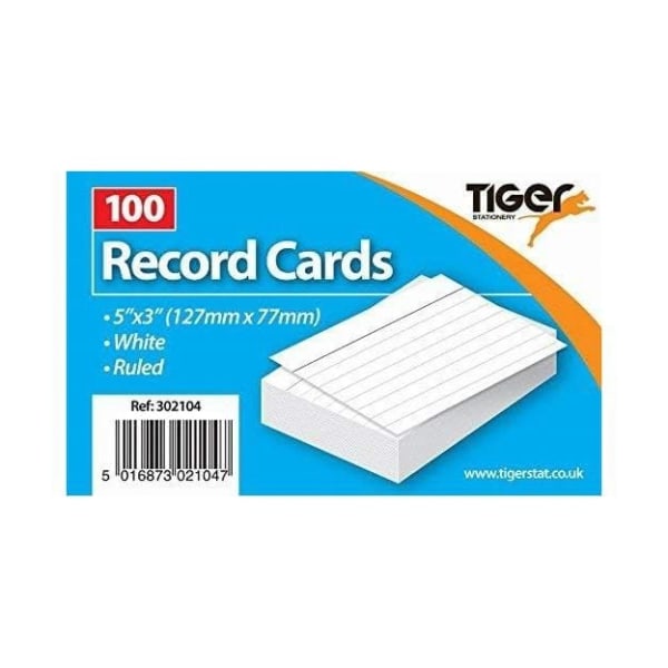 Tiger Stationery Ryman Ruled Record Cards (paket med 100) One Siz White One Size