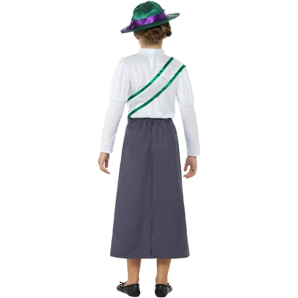 Smiffys Flickor Viktoriansk Suffragett Kostymset 7-9 År Grå/ Grey/White/Green 7-9 Years