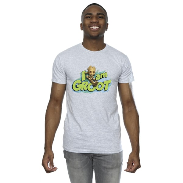 Marvel Herr Guardians Of The Galaxy I Am Groot Jumping T-Shirt Sports Grey 4XL