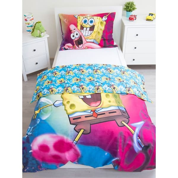 SpongeBob SquarePants Påslakan Set Enkelsäng Rosa/Blå/Gul Pink/Blue/Yellow Single