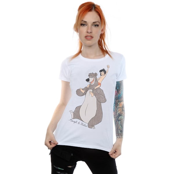 Jungle Book Dam/Kvinnor Klassisk Mowgli Och Baloo Heather T-Sh White XS
