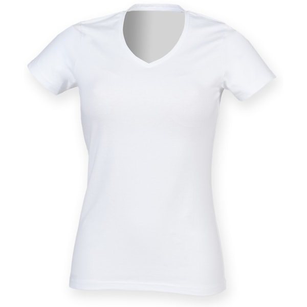 Skinni Fit Dam/Damer Feel Good Stretch V-Neck Kortärmad White L