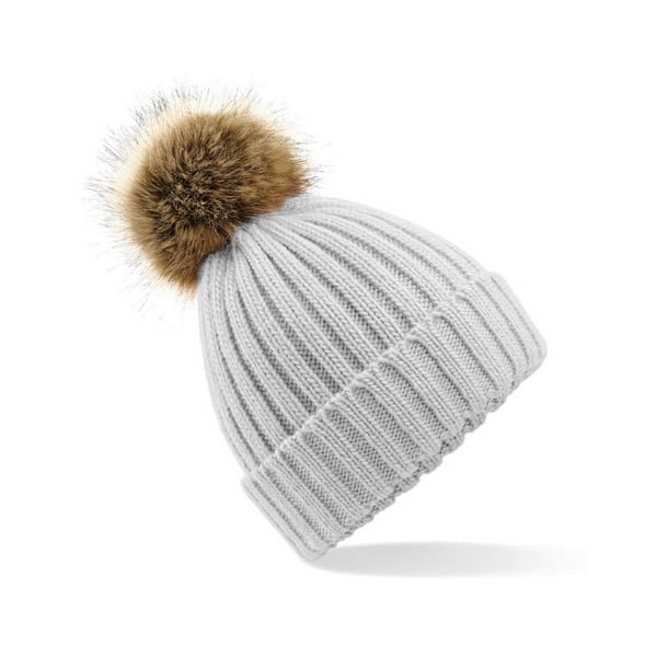 Beechfield Pom Pom Faux Fur Chunky Knit Beanie One Size Light G Light Grey One Size