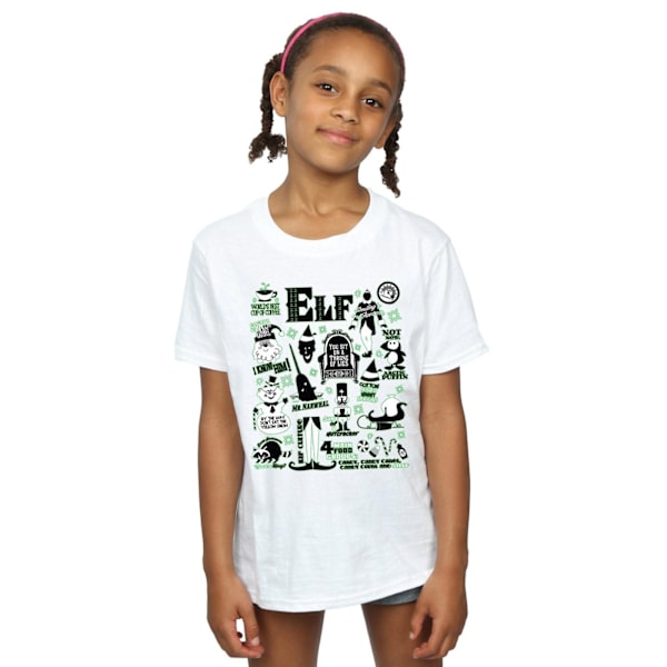 Elf Girls Infografisk Poster Bomull T-shirt 7-8 År Vit White 7-8 Years