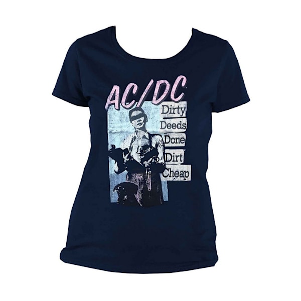AC/DC Dam/Kvinnor Dirty Deeds Done Dirt Cheap Vintage T-Shirt Navy Blue L