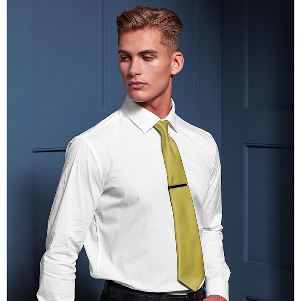 Premier Mens Plain Satin Tie (Narrow Blade) One Size Lemon Lemon One Size