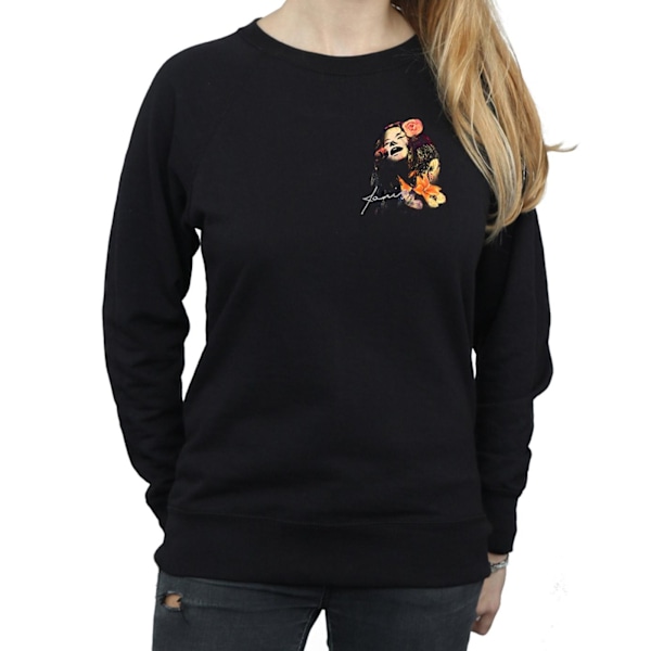 Janis Joplin Dam/Kvinnor Blommig Faux Fick Sweatshirt M Svart Black M