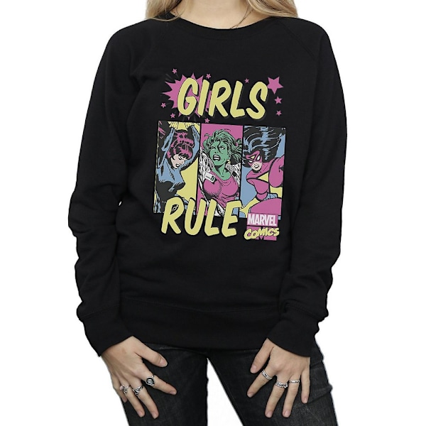 Marvel Comics Dam/Kvinnor Flickor Rule Sweatshirt L Svart Black L