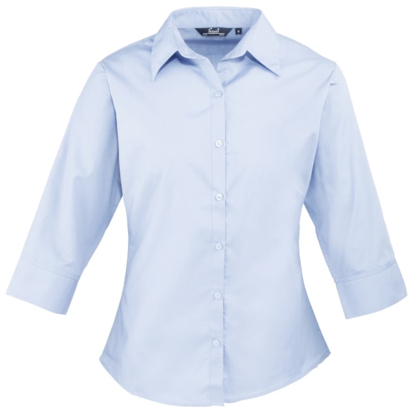 Premier 3/4-ärm blus i poplin / Enfärgad arbetsskjorta 10 Ljus Blå Light Blue 10