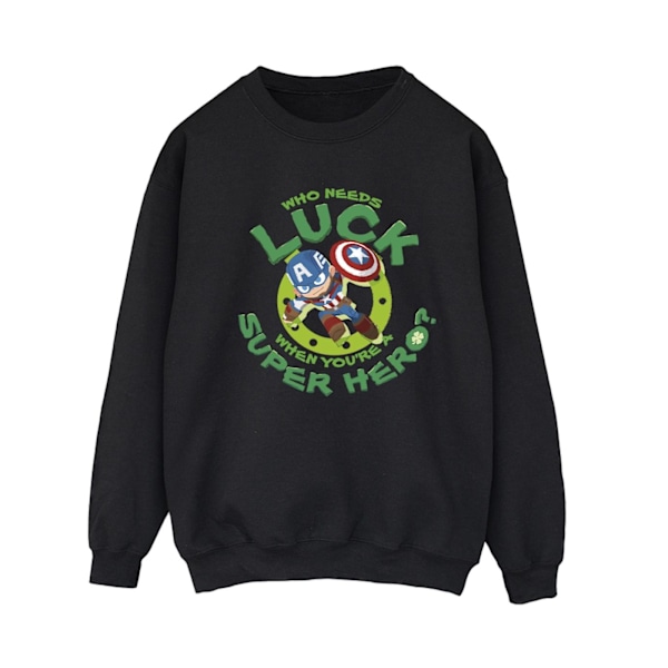 Marvel Dam/Kvinnor St Patrick's Day Captain America Luck Sweatshirt Black XXL