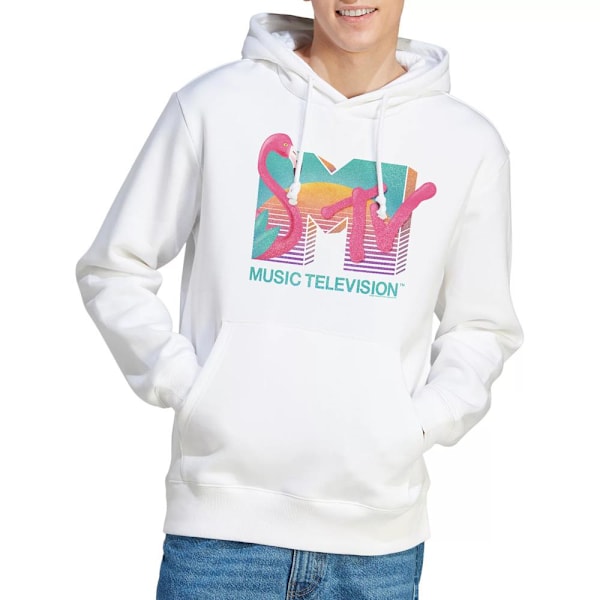 MTV Herr Flamingo Logotyp Hoodie S Vit White S