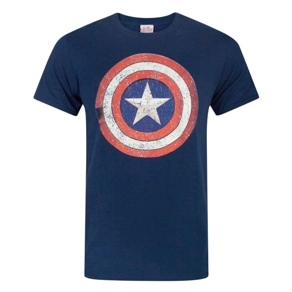 Captain America Mens Distressed Shield T-Shirt S Blå Blue S
