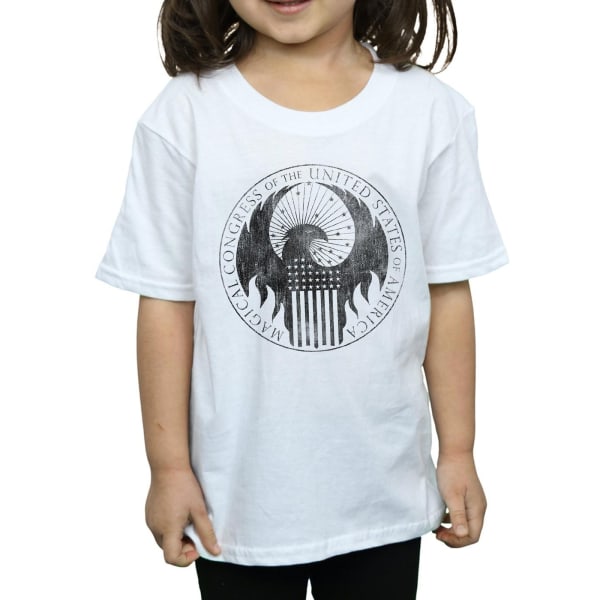 Fantastic Beasts Girls Distressed Magical Congress Cotton T-Shi White 5-6 Years