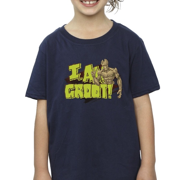 Guardians Of The Galaxy Girls I Am Groot Bomull T-shirt 7-8 År Navy Blue 7-8 Years