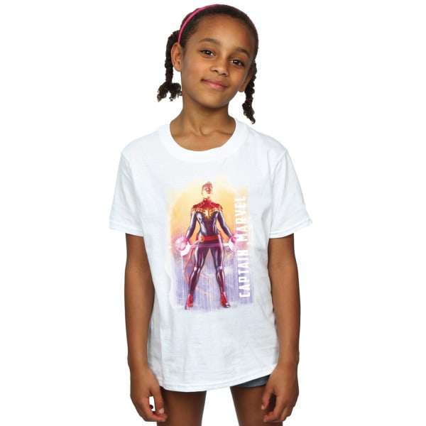 Marvel Girls Captain Marvel Watercolor Cotton T-shirt 5-6 år White 5-6 Years