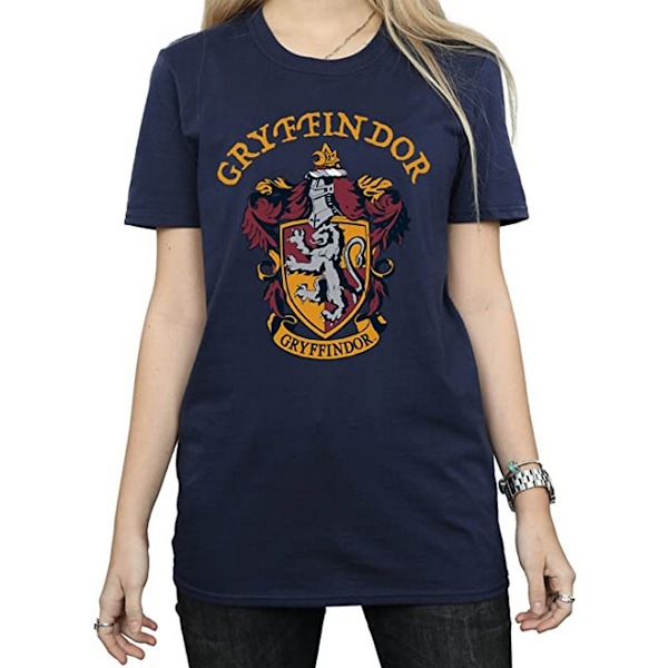 Harry Potter Dam/Kvinnor Gryffindor Bomull Boyfriend T-shirt Navy Blue M