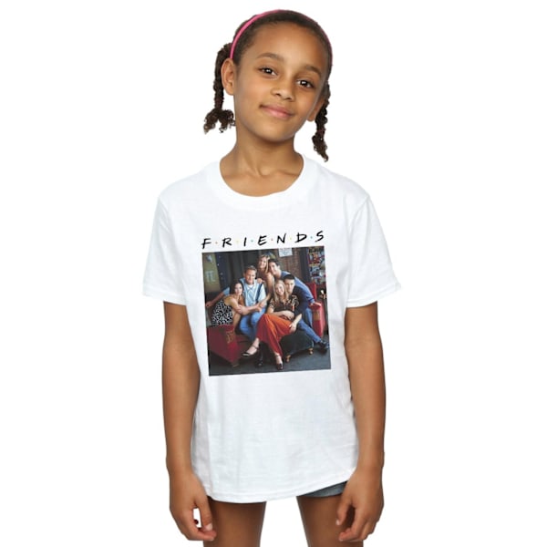 Friends Girls Group Photo Couch Bomull T-shirt 7-8 år Vit White 7-8 Years