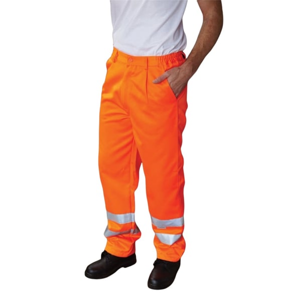 Yoko Workwear Herr Hi-Vis arbetsbyxa i polycotton (vanlig) (Pa Hi Vis Orange 42W x Regular