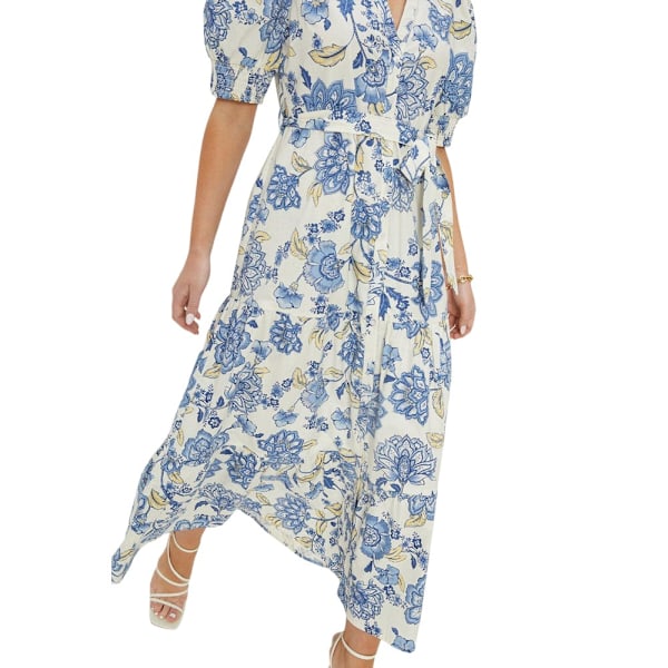 Dorothy Perkins Damklänning i poplin med blommor - Petite Ivory 12 UK