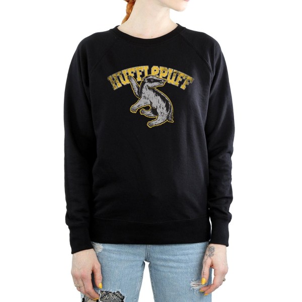 Harry Potter Dam/Kvinnor Hufflepuff Sport Emblem Sweatshirt X Black XXL