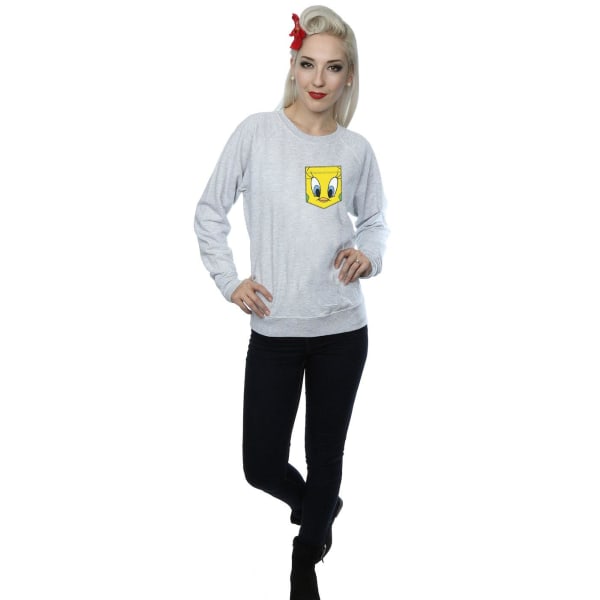 Looney Tunes Dam/Damer Tweety Pie Ansikte Faux Fick Sweatshirt Heather Grey XL