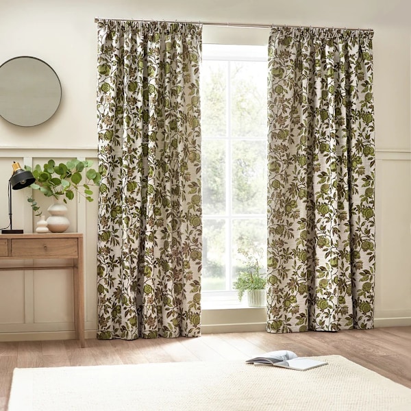 Wylder Jacquard Granatäpple Blommiga Blyertsveckade Gardiner 229cm Green 229cm x 183cm