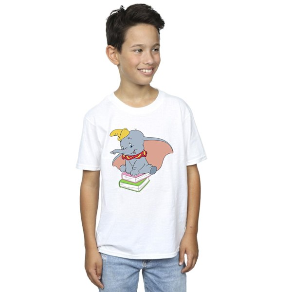 Disney Boys Dumbo Sitter På Böcker T-Shirt 9-11 År Vit White 9-11 Years