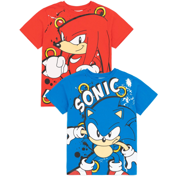 Sonic The Hedgehog T-shirt för barn/barn karaktär (paket med 2) Red/Blue 10-11 Years