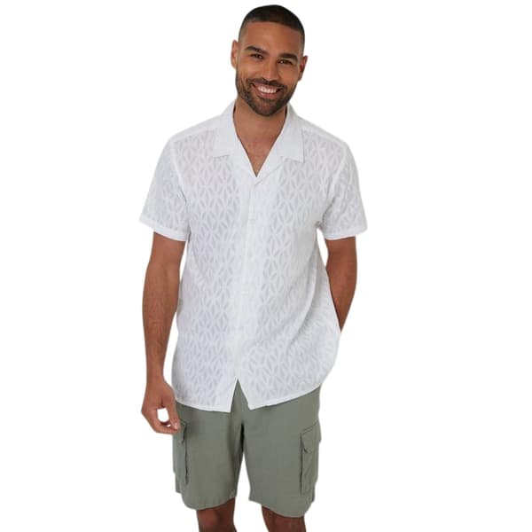 Threadbare Herrskjorta med geometriskt mönster, kortärmad M Vit White M
