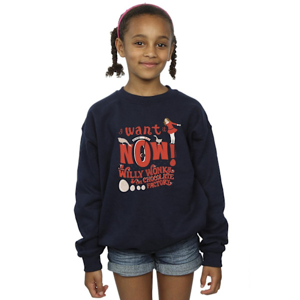 Willy Wonka Girls Verruca Salt I Want It Now Sweatshirt 12-13 Y Navy Blue 12-13 Years