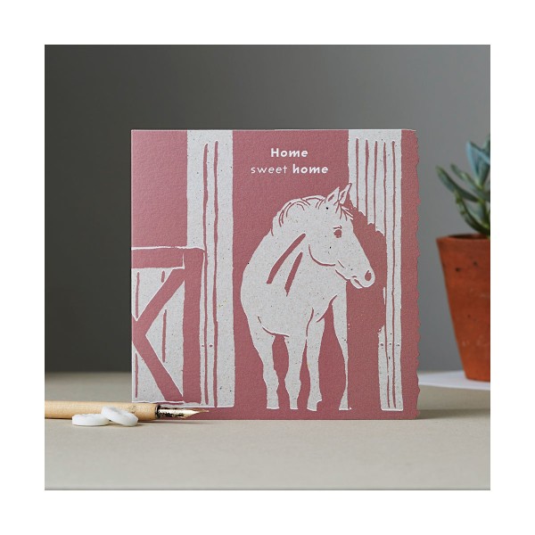 Deckled Edge Colour Block Pony Gratulationskort En Storlek Hemma Söt Hemma - Ponny i Stall (Violett) Home Sweet Home - Pony in Stable (V One Size