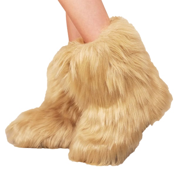 Where's That From Dam/Damer Malaya Fluffy Faux Fur Platform Beige 4 UK