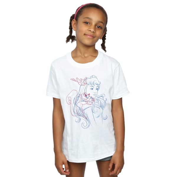 Disney Girls Aurora Animals Sketch Bomull T-shirt 9-11 År Vit White 9-11 Years