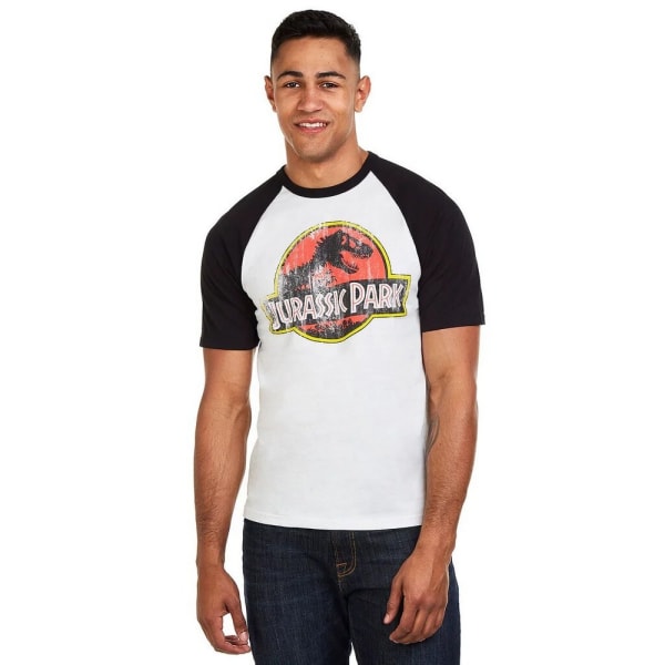 Jurassic Park Mens Distressed Logo T-Shirt XXL Vit/Svart/Röd White/Black/Red XXL