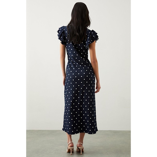 Dorothy Perkins Klänning för kvinnor/damer, empiremodell, prickig, med volanger, midi Navy 18 UK