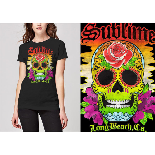 Sublime Dam/Kvinnors Dödskalle T-shirt XXL Svart/Flerfärgad Black/Multicoloured XXL