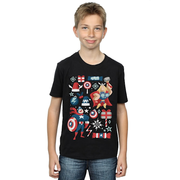 Marvel Boys Thor And Captain America Juldag T-Shirt 3-4 Black 3-4 Years